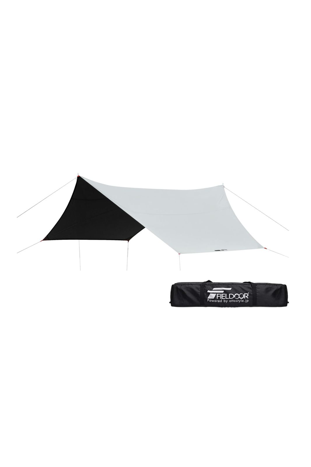 FIELDOOR 完全遮光 ヘキサタープ 遮熱 テント 日よけ UVカット 高耐水 大型 テントポール 4人 5人 6人 サンシェード オーニング 長方形 四角 アウトドア BBQ キャンプ 440cm×470cm グレー Y