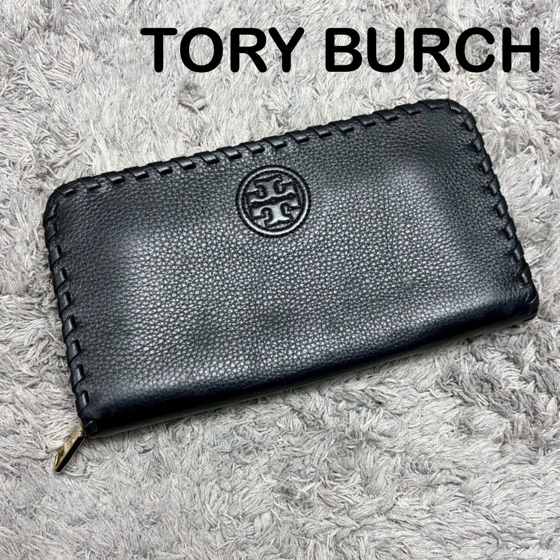 Tory Burch トリーバーチ ラウンドファスナー 長財布 黒 レザー ロゴ 