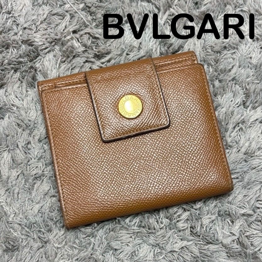 BVLGARI ブルガリ 二つ折り財布 レザー ブラウン ゴールドボタン ユニ
