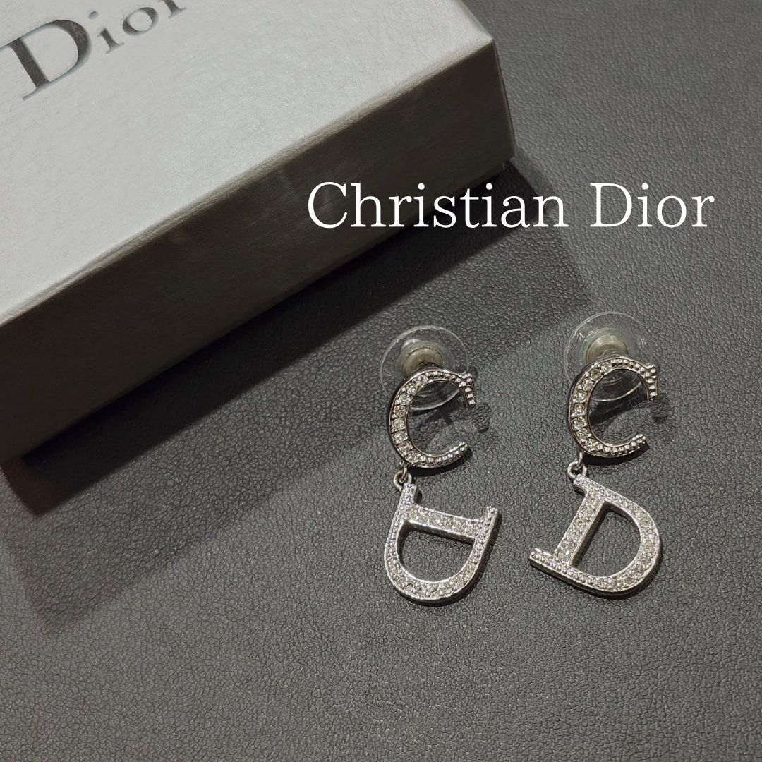 Dior CDロゴ ラインストーン ピアス シルバー ヴィンテージ Christian Dior クリスチャン ディオール CD ロゴ ピアス