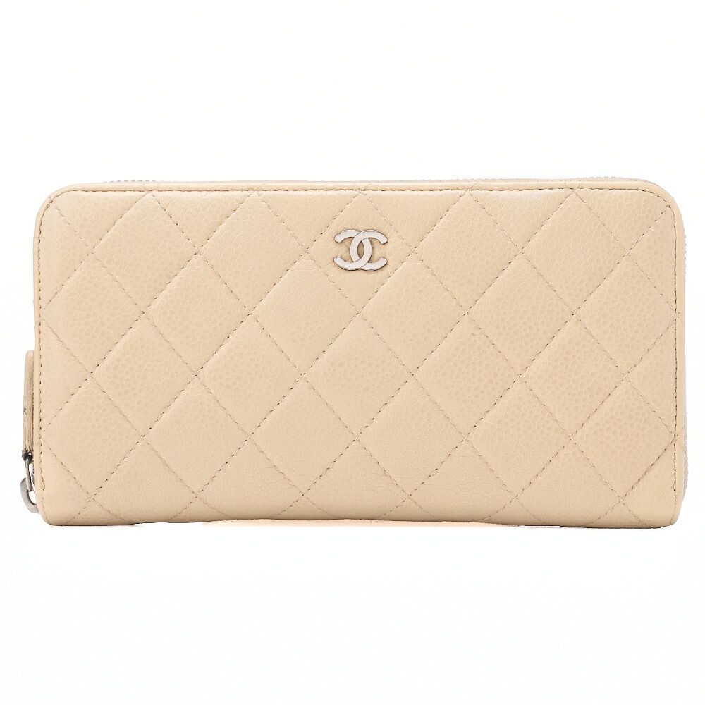 CHANEL シャネル マトラッセ ラウンド長財布 キャビアスキン ベージュ