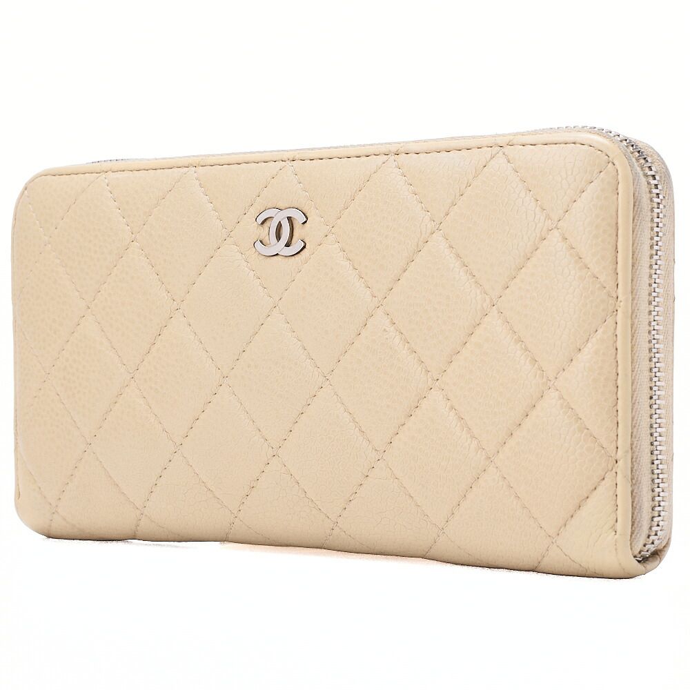 CHANEL シャネル マトラッセ ラウンド長財布 キャビアスキン ベージュ