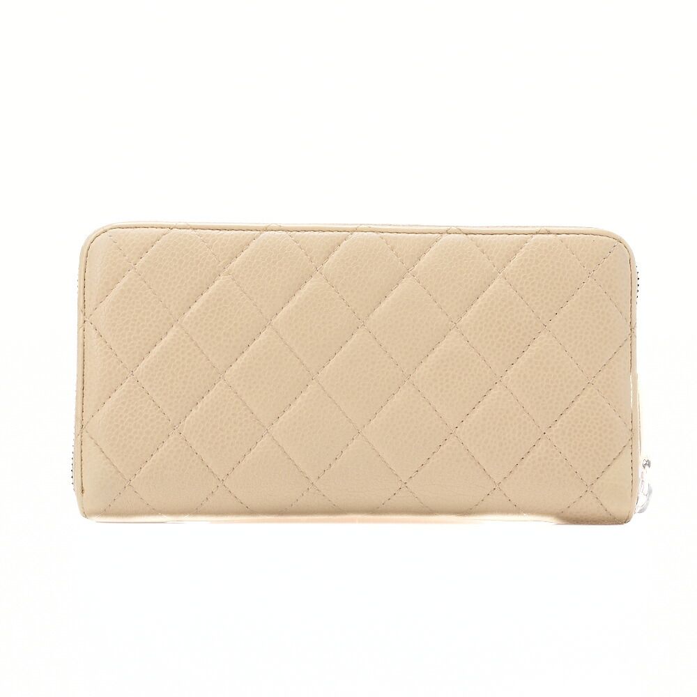 CHANEL シャネル マトラッセ ラウンド長財布 キャビアスキン ベージュ