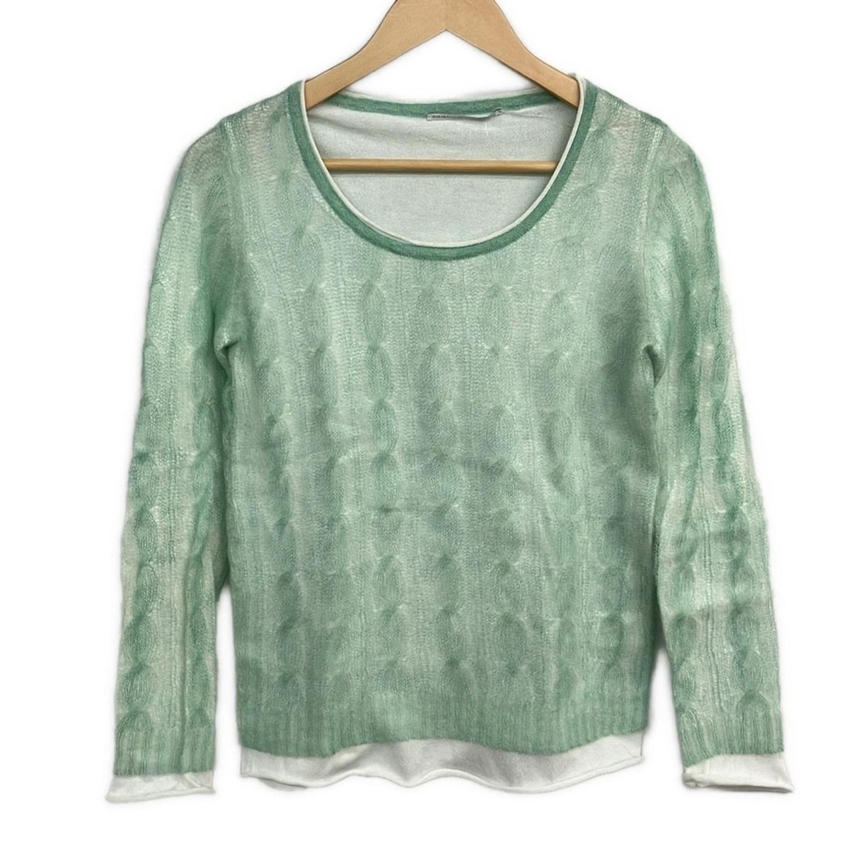 ERMANNO SCERVINO(エルマノシェルビーノ) 長袖セーター サイズ40 M レディース美品  グリーン×白 ERMANNO SCERVINO(エルマノシェルビーノ) 長袖セーター サイズ40 M