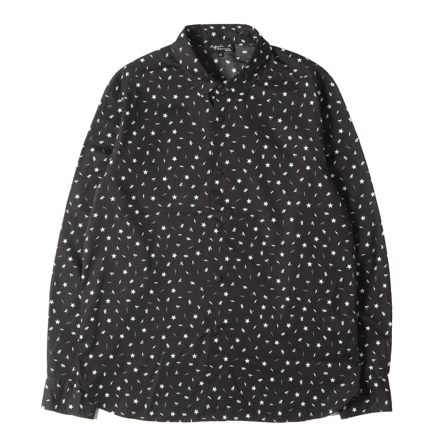 美品】agnes b. アニエスベー シャツ ブラック 黒 サイズ:42 