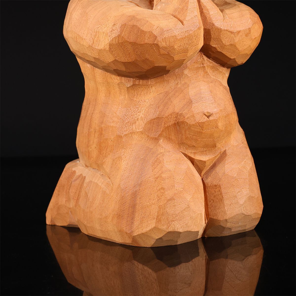 彫刻家 【大町誠一】 木彫展出品作 童風情 置物 高34㎝／共箱付 美品N