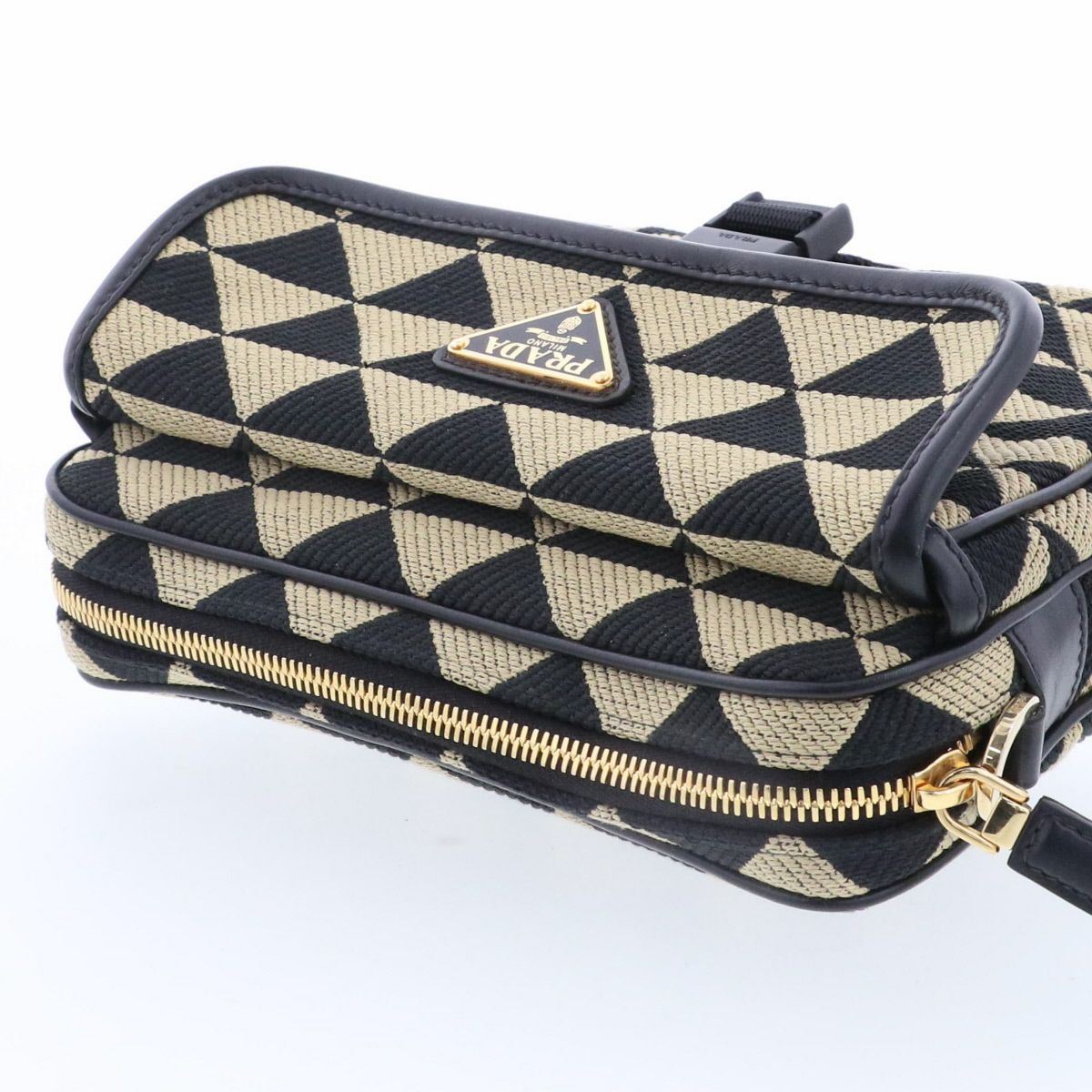 PRADA プラダ シンボル エンブロイダリー ファブリック バッグ ショルダーバッグ 2VH133 キャンバス ベージュ ブラック  レディース【中古】 PRADA プラダ シンボル エンブロイダリー ファブリック バッグ