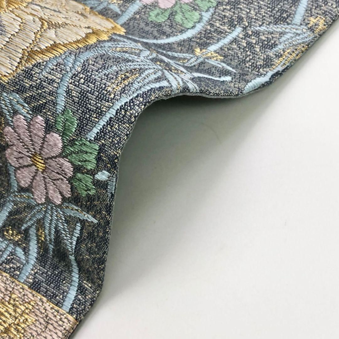 袋帯 エ霞に華柄模様 花七宝 花亀甲 灰青色 金銀糸 O-5759 袋帯 エ霞に華柄模様 花七宝 花亀甲 灰青色 金銀糸 O-5759 - メルカリ