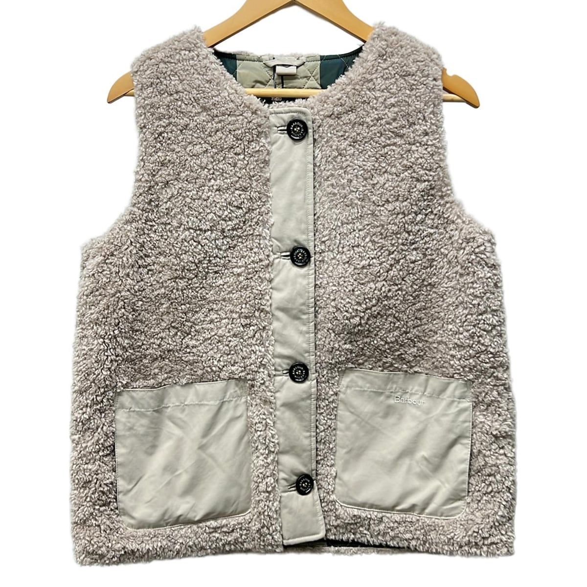 Barbour(バーブァー) ベスト サイズUK14 L レディース美品  - ピンクベージュ×グレーベージュ Barbour(バーブァー) ベスト サイズUK14 L レディース美品 - ピンク