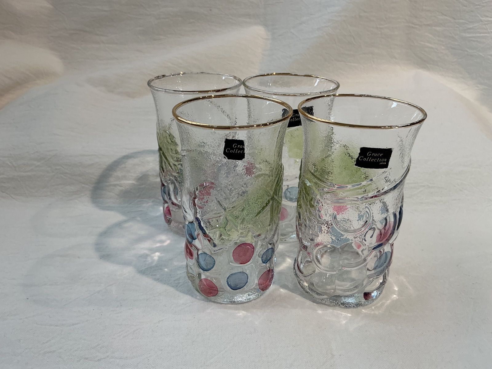 Grace Collection グラス 4客セット 金縁 レトロ カラードット ガラス 