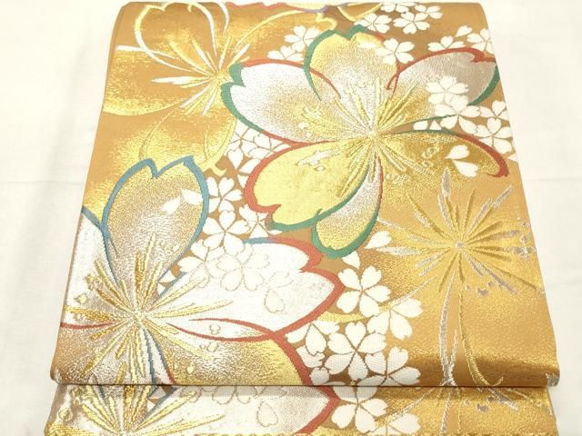 平和屋着物●つけ帯　手描き　生紬　舞葉丸文　金彩　さが美扱い　正絹　逸品　CABD0506hy 平和屋着物○つけ帯 手描き 生紬 舞葉丸文 金彩 さが美扱い 正絹 逸品