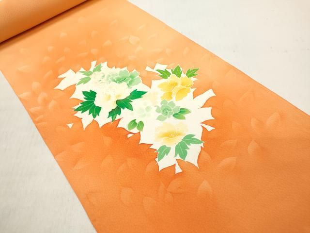 平和屋着物▽色無地 反物 着尺 風花 芥子色 丹後ちりめん 正絹 逸品 未 
