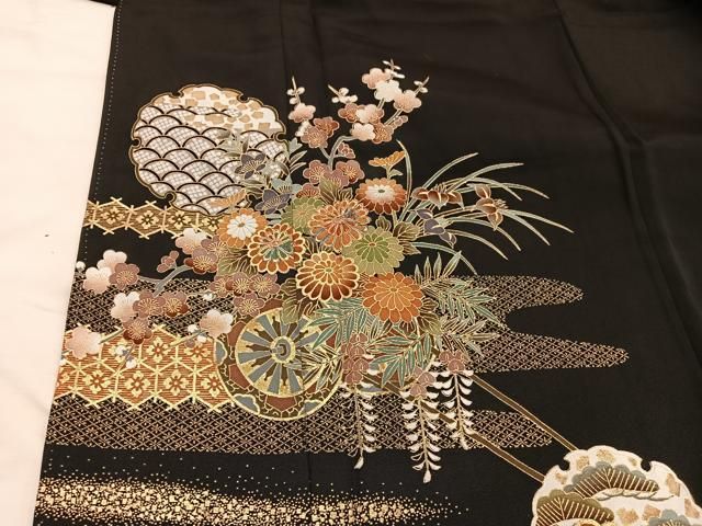 平和屋着物□豪華黒留袖 駒刺繍 花車文 金彩 正絹 逸品 BAAW6932mz