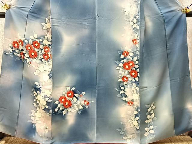 平和屋着物□訪問着 手描き 紅白椿 暈し染め 正絹 逸品 BAAW5941hj