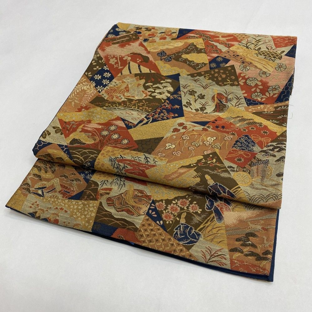 中古 洒落袋帯 正絹 草花 全通柄 マルチカラー Cランク 427cm 5460 中古 洒落袋帯 正絹 草花 全通柄 マルチカラー Cランク 427cm 5460