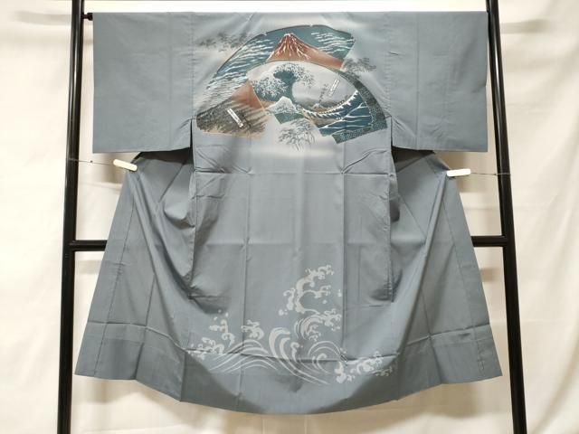 平和屋着物■男性　長襦袢　無双仕立て　立波　地紙赤富士　暈し染め　金彩　正絹　逸品　CABF4077ev