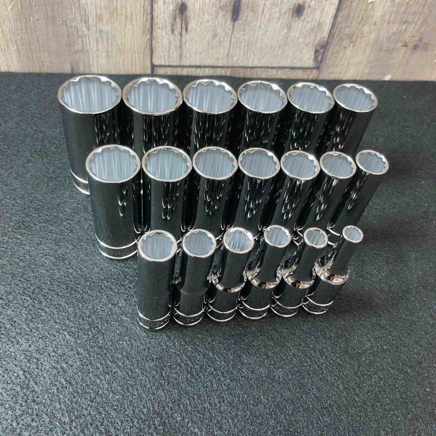 【中古美品】ブルーポイント(BluePoint) 3/8インチ ディープソケット 12角12P (BLPLM386-3824) 6㎜-24㎜ 19個 Snap-on【東大和店】