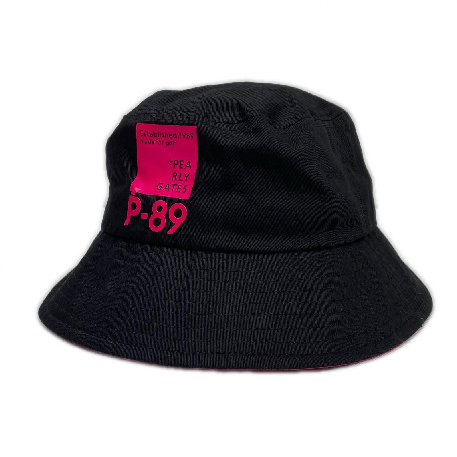 中古 パーリーゲイツ PEARLY GATES バケットハット フリー ブラック 黒 P-89ロゴ Pink with BLACK