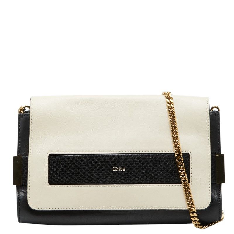 クロエ エル チェーンショルダーバッグ レザー レディース Chloe 【1-0263567】 クロエ エル チェーンショルダーバッグ オフホワイト ブラック レザー