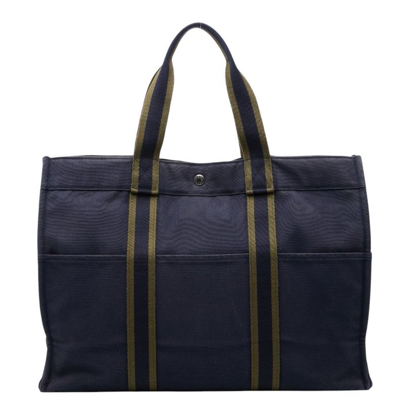 HERMESエルメスネイビー キャンバストートバッグ 良品】HERMES