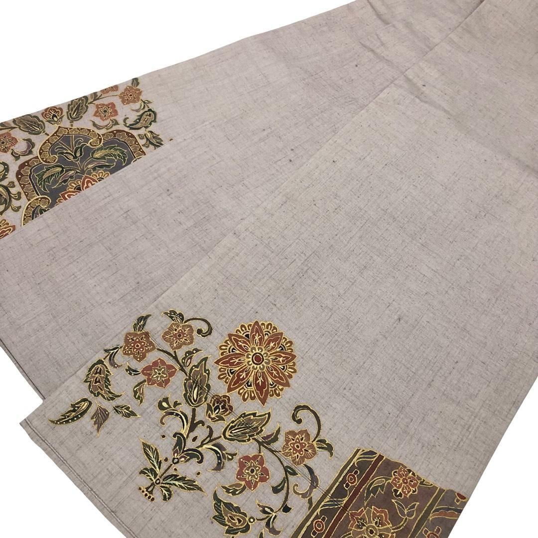 袋帯 紬 作家物 落款有り 金彩加工 染め柄 菊 桔梗 牡丹 中古 kp1561 袋帯 紬 花唐草模様 金駒刺繍 鴇鼠色 金彩 O-6111 - メルカリ