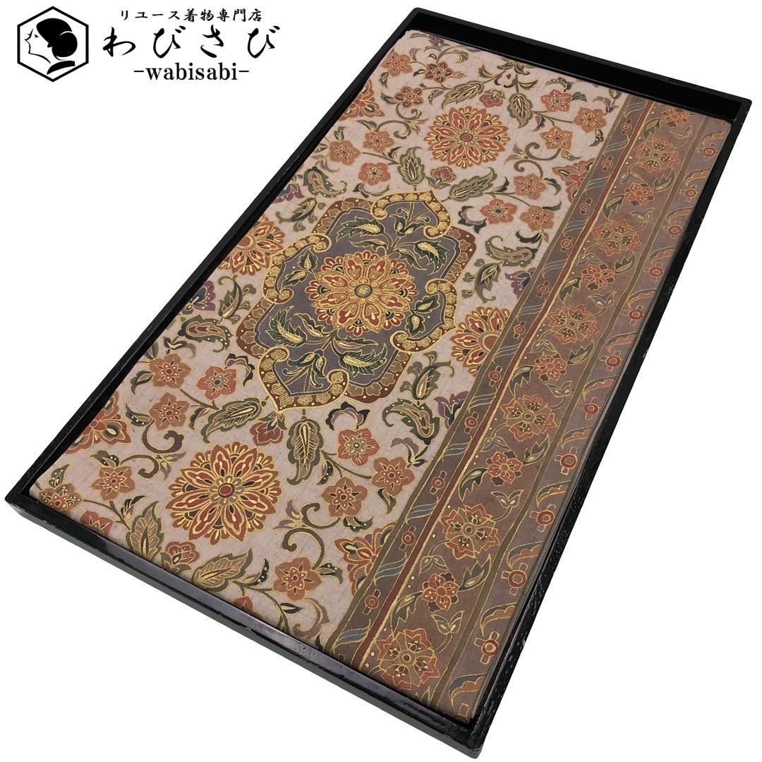 作り帯 付け帯 袋帯 紬 縦縞花唐草模様 山吹鼠色 O-5588 袋帯 紬 花唐草模様 金駒刺繍 鴇鼠色 金彩 O-6111 - メルカリ
