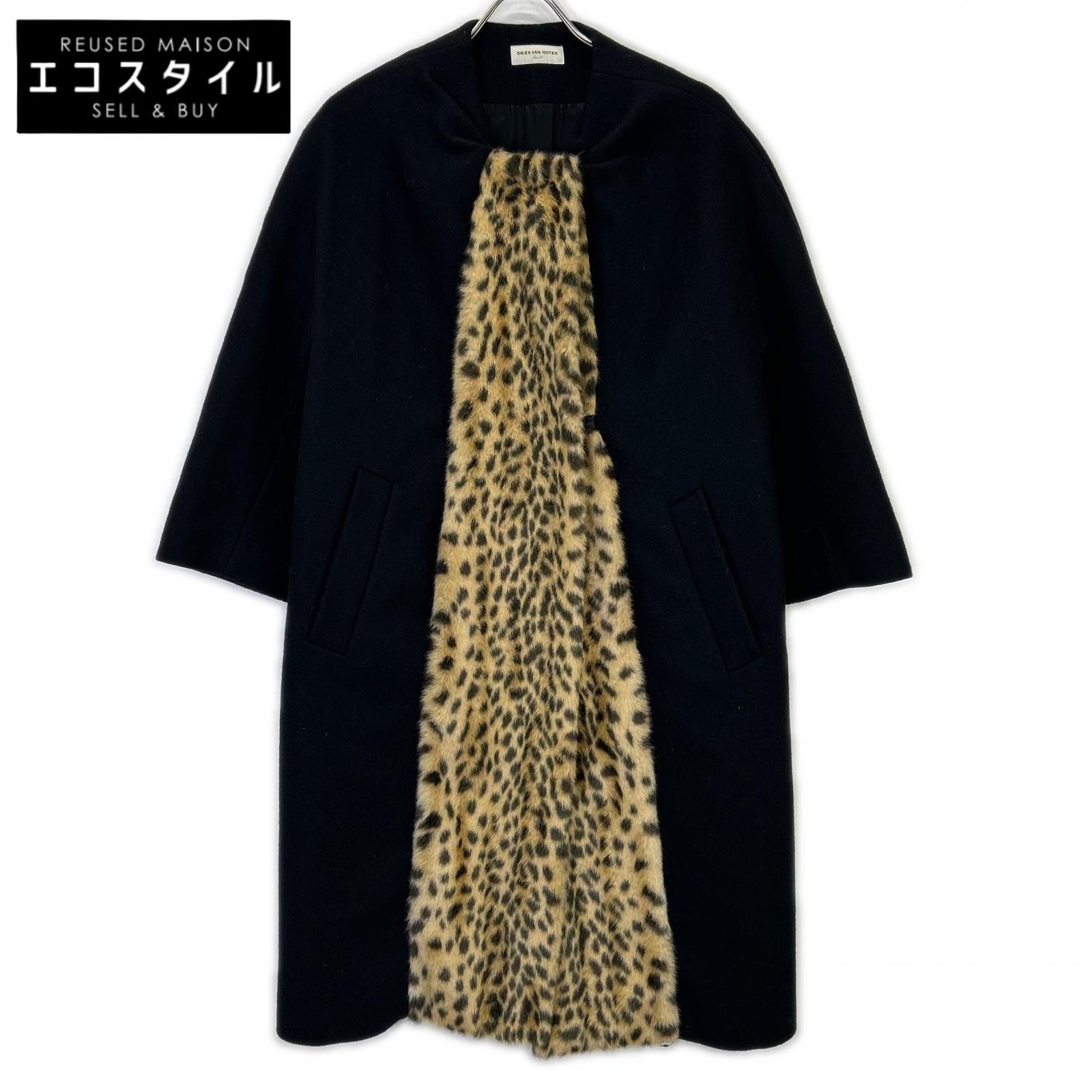 DRIES VAN NOTEN ドリスヴァンノッテン ﾌﾞﾗｯｸ ｳｰﾙ混 ﾚｵﾊﾟｰﾄﾞﾌｧｰﾗｲﾆﾝｸﾞ 