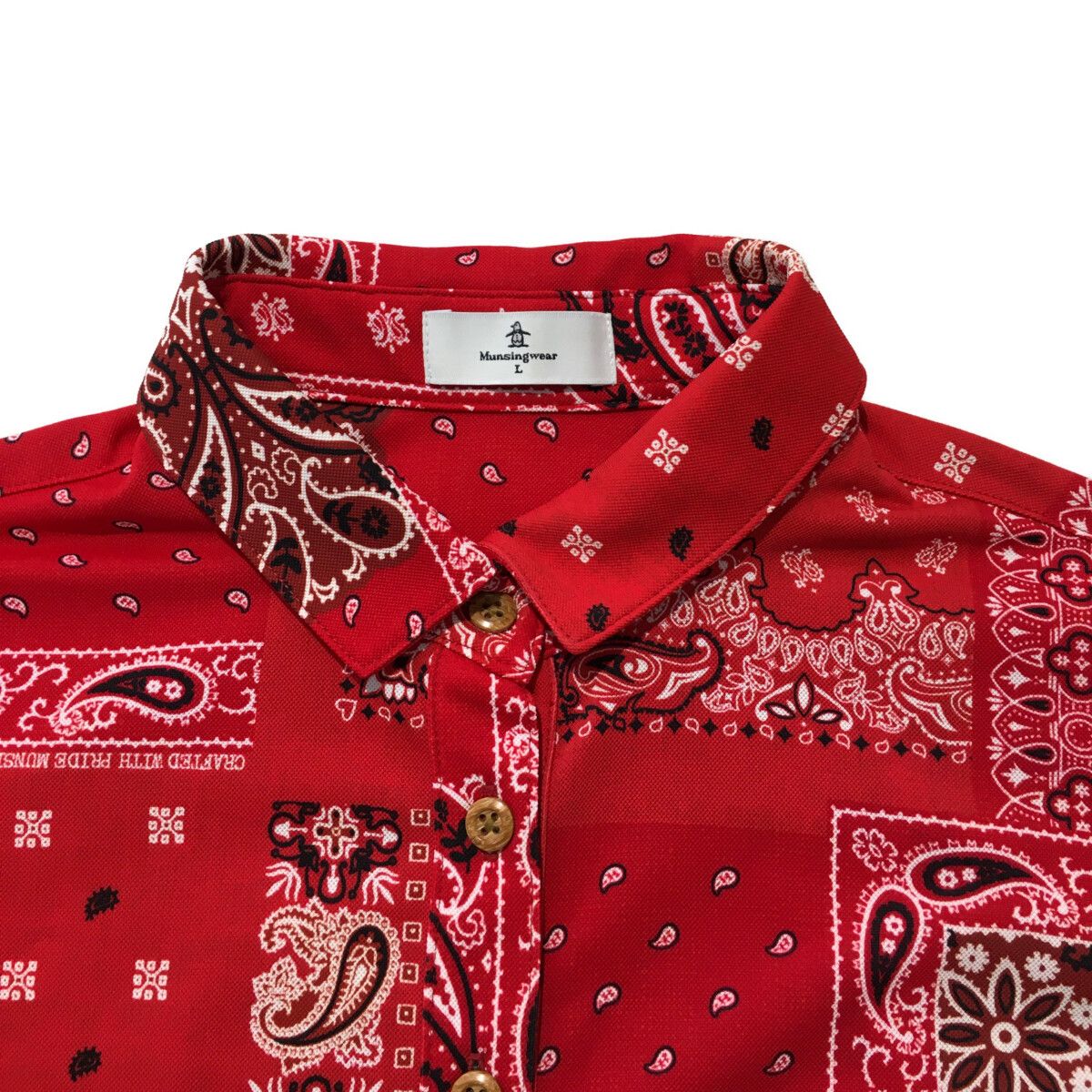 Munsingwear ペイズリー柄 半袖ポロシャツ レッド サイズL新品未着用 中古 レディース マンシングウェア Munsing wear 半袖ポロシャツ L 赤