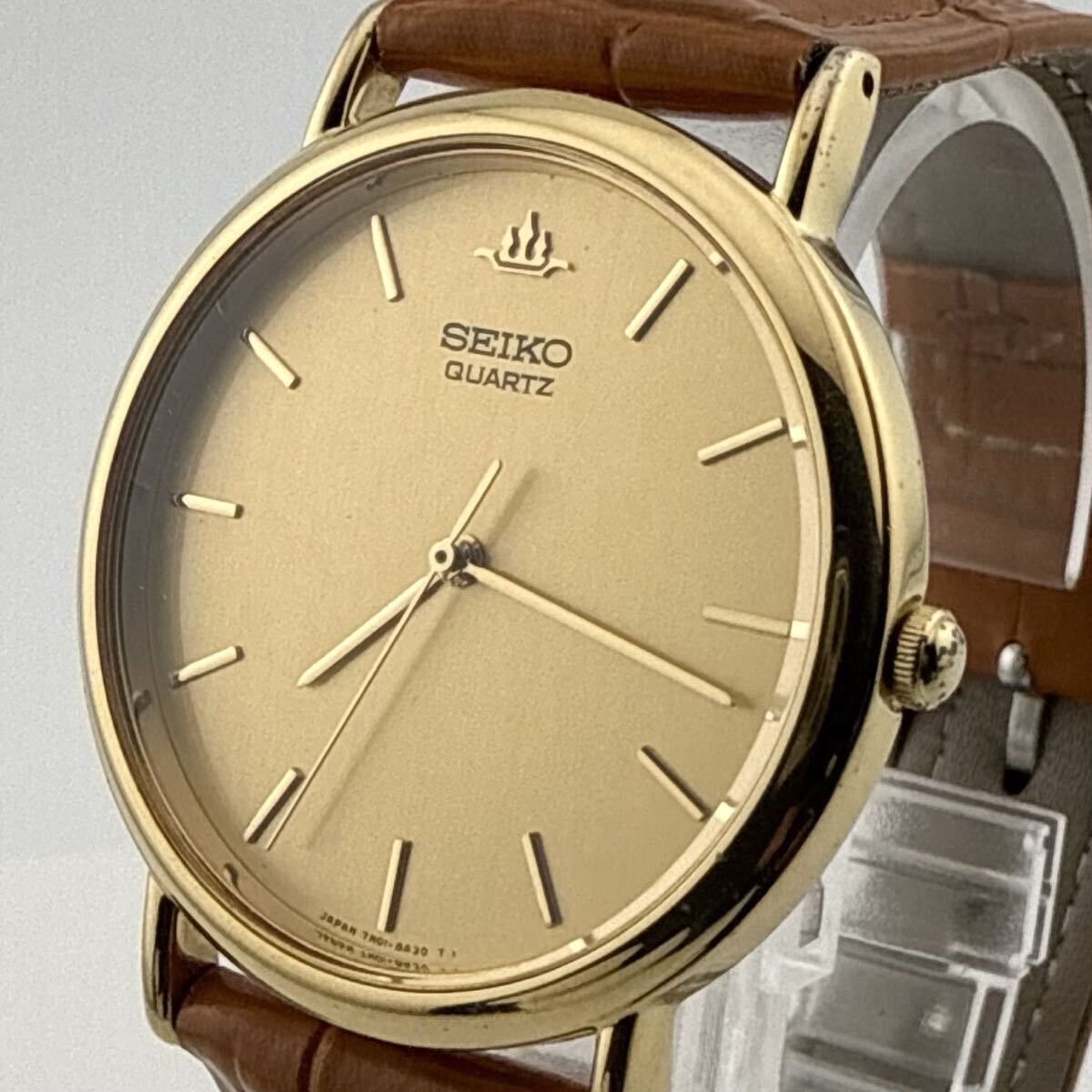 SEIKO 7N01-8A10 セイコー クオーツ ゴールド文字盤メンズ腕時計 不 