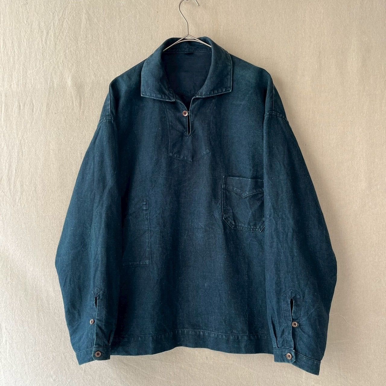 メンズ 45R インディゴ プルオーバー シャツ / ヘンプ リネン 45rpm T6 