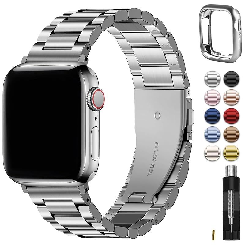 for Apple Watch バンド 41mm 40mm 38mm 保護ケース付き ステンレス ベルト Apple Watch 9/8/7/SE2/6/SE/5/4/3/2/1対応 iWatch バンド ビジネス おしゃれ 通勤 長さ調整器具付き（38/ 1