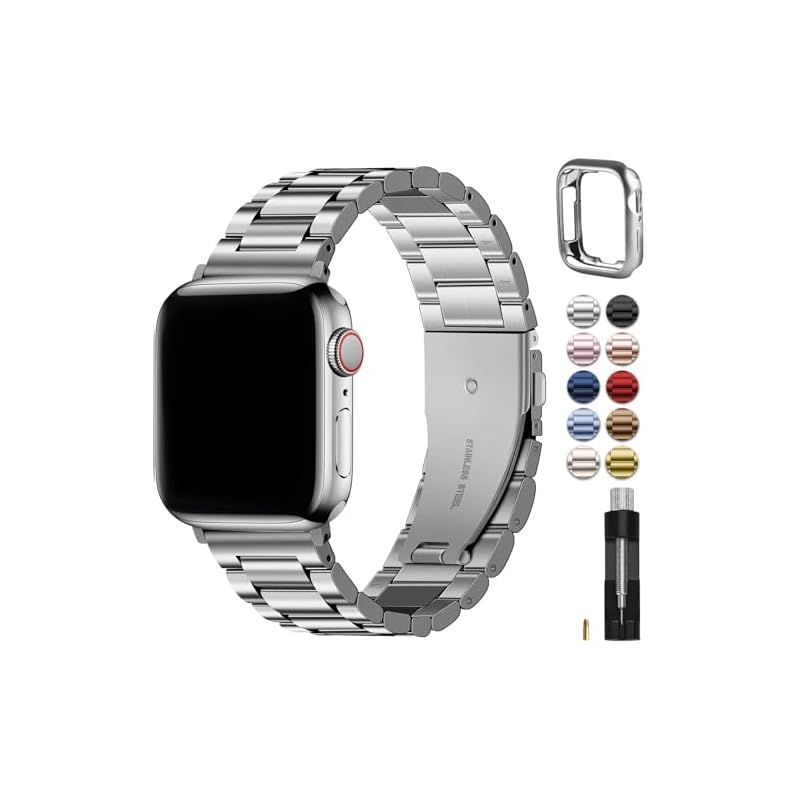 for Apple Watch バンド アップルウォッチ 11 10対応 42mm 保護ケース付き ステンレス製 Apple Watch 交換ベルト iWatch バンド ビジネス 通勤 おしゃれ 長さ調整器具付き（42mm(S11/10), シルバー） 1