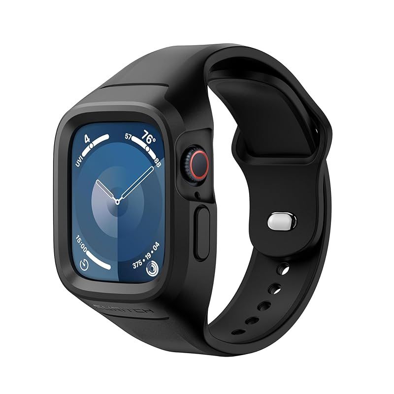 SURITCH アップルウォッチ バンド Apple Watch ストラップ 44mm 45mm ソフトシリコン 調節可能 リストバンド 交換用ストラップ スポーツバンド ケース付き iWatch Series 9/8/7/SE2/6/SE/5/4用-ブラ 0