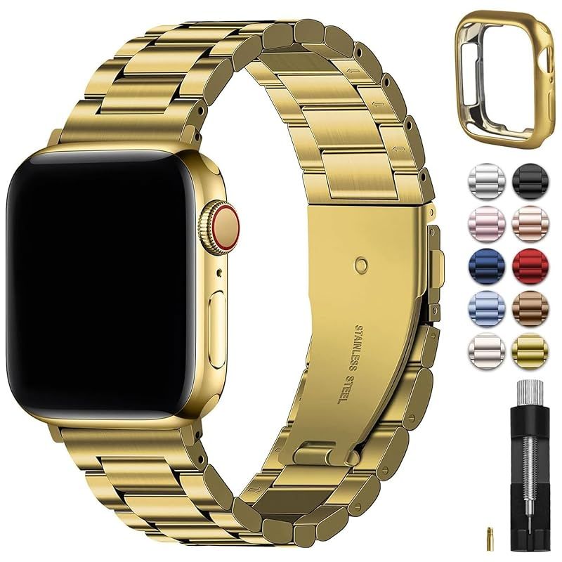 for Apple Watch バンド 45mm 44mm 42mm 保護ケース付き ステンレス製 アップルウォッチ 交換ベルト Apple Watch 9/8/7/SE2/6/SE/5/4/3/2/1対応 iWatch バンド ビジネス おしゃれ 通勤 1