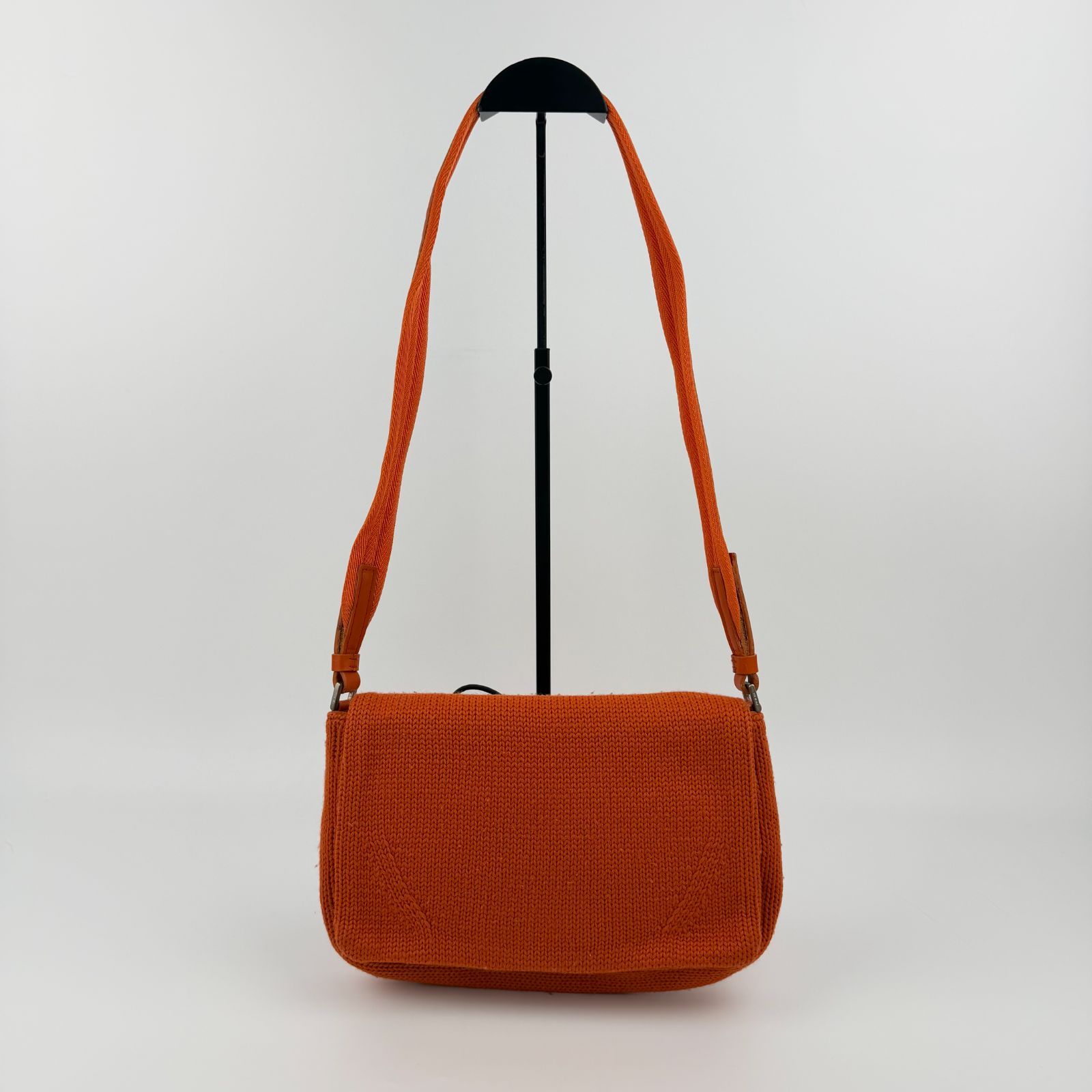 中古】PRADA プラダ ショルダーバッグ オレンジ ニット ヴィンテージ 