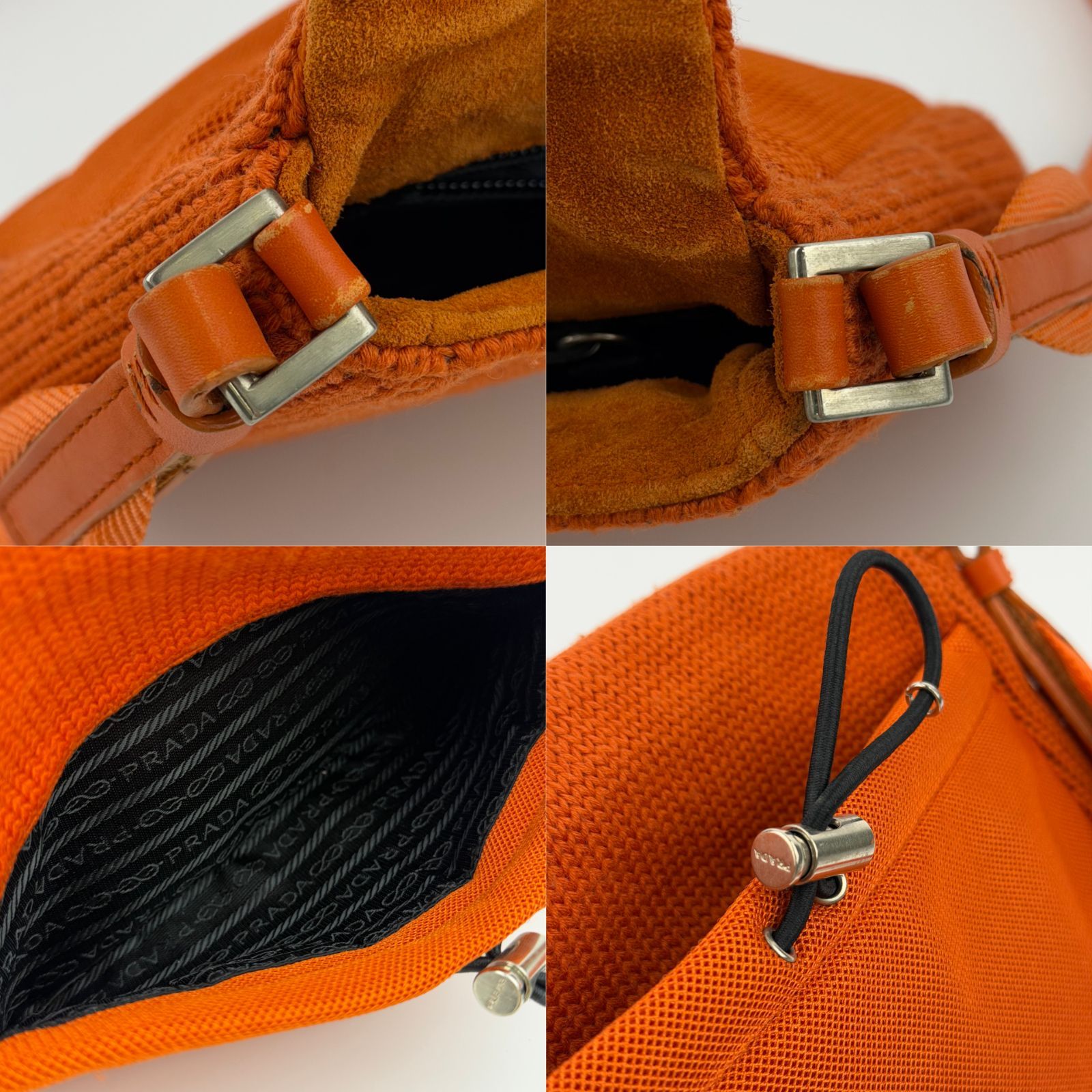 中古】PRADA プラダ ショルダーバッグ オレンジ ニット ヴィンテージ 
