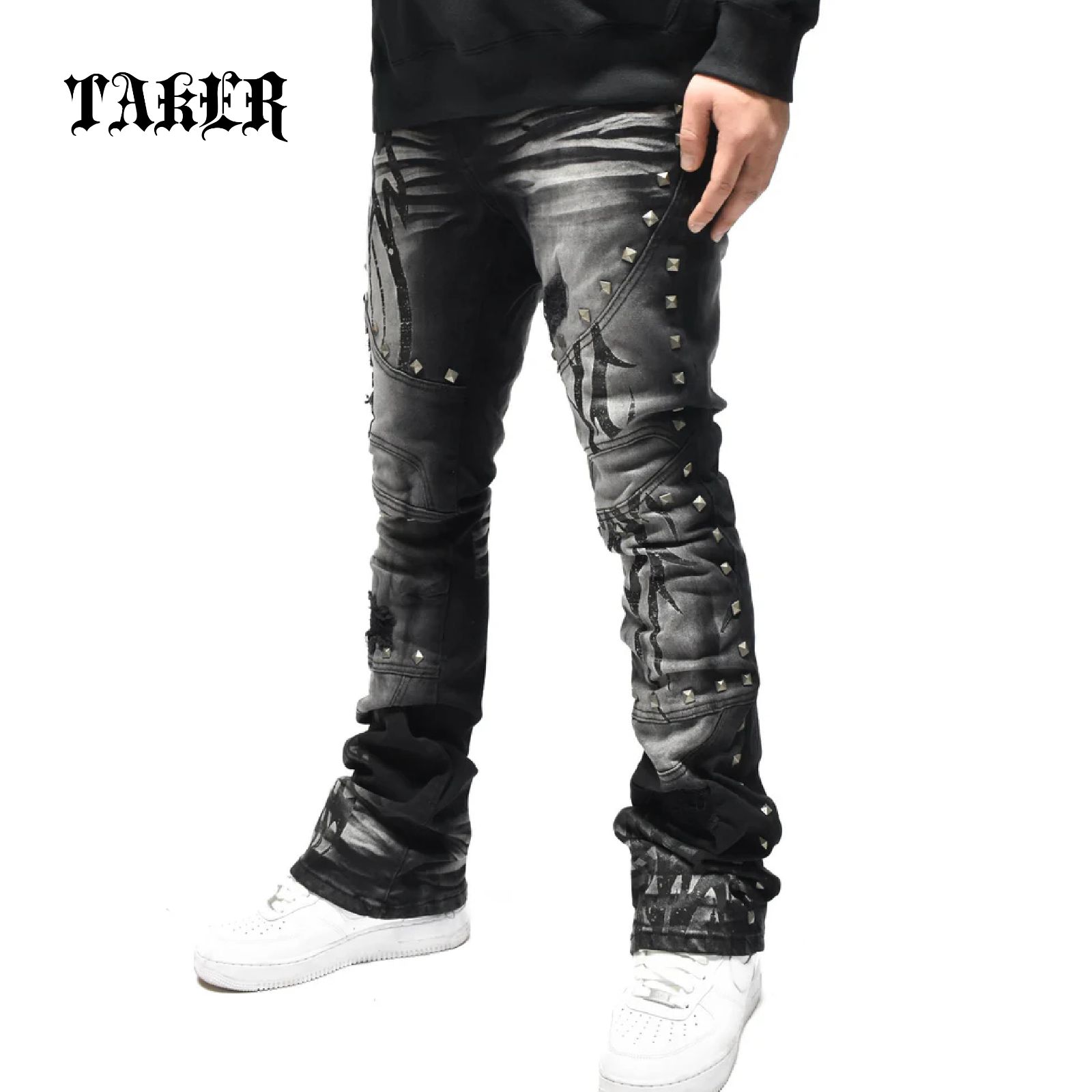 新品/US輸入/定価￥18,900]TAKER メンズ STUD FLARE DENIM スタッズ