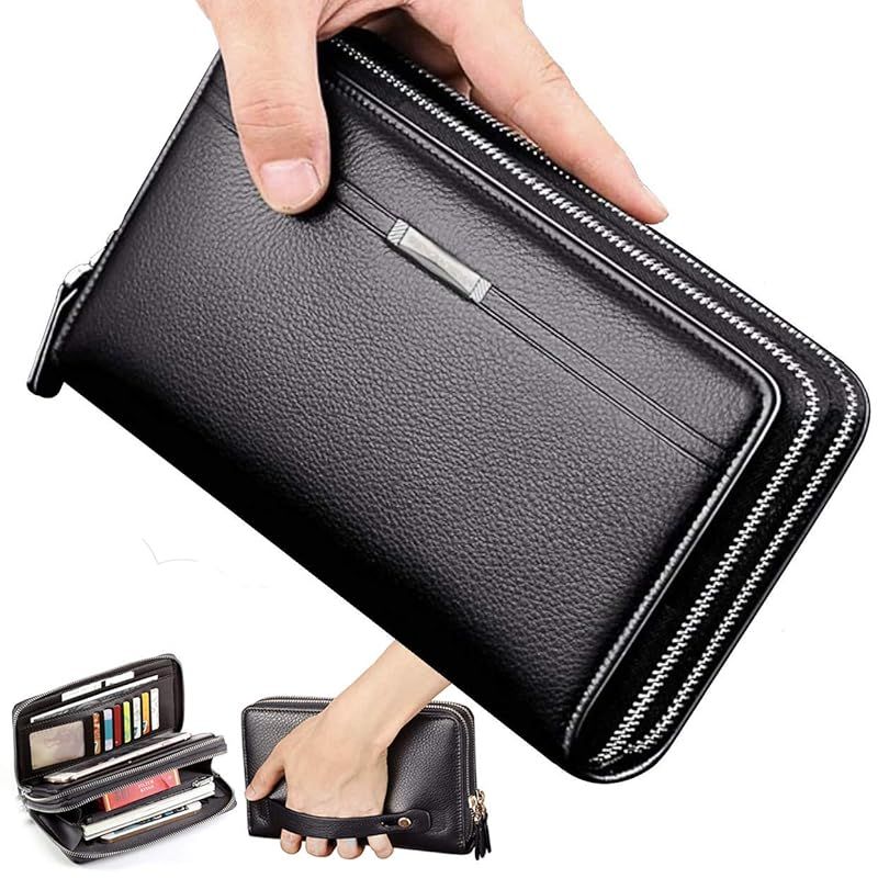 [Brand New] Men's Wallet Long Wallet Leather Clutch Large Business Handbag Phone Card Holder Case Gift Male Father Son Husband Boyfriend, Black, L 0