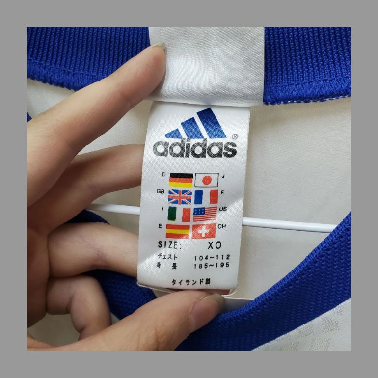 90's アディダス ゲームシャツ　トリコロール サイズO デサント 日本製 アディダス（adidas）ヴィンテージ ユニフォーム / ゲームシャツ