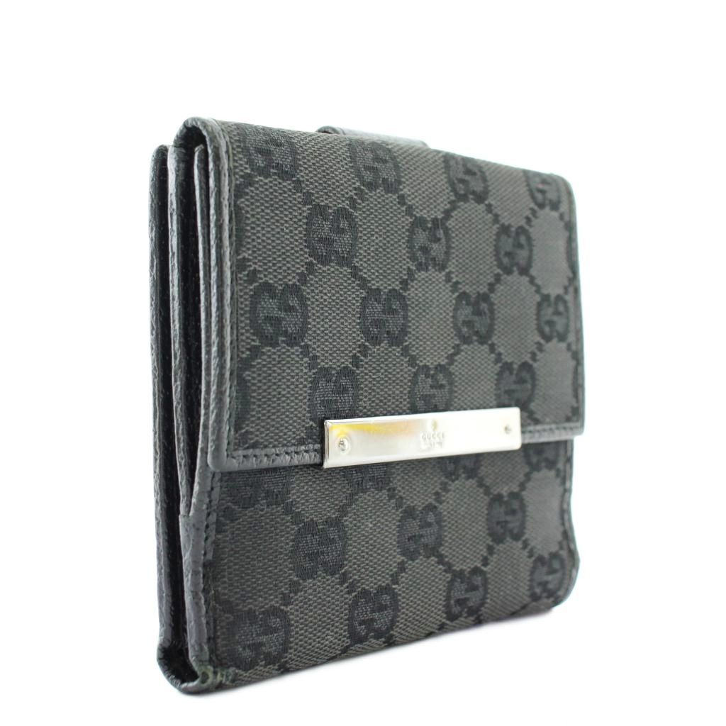 グッチ GUCCI 財布 二つ折り GGキャンバス レザー Wホック 総柄 黒