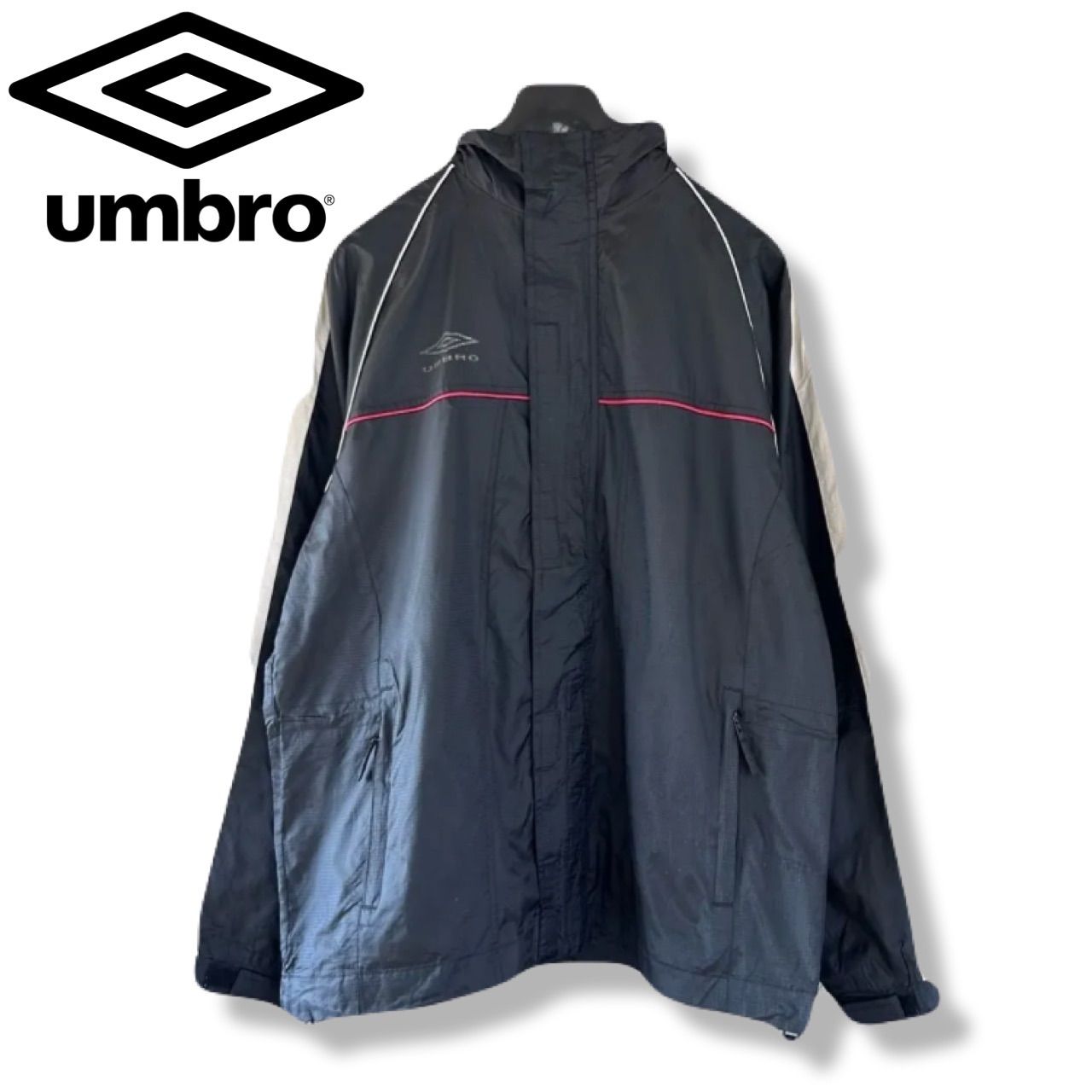 ドイツ企画 00s UMBRO テック ナイロンジャケット リップストップ 黒 L 