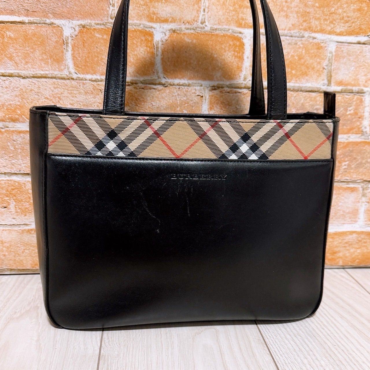 美品) Burberry(バーバリー)ハンドバッグ レザー チェック - メルカリ