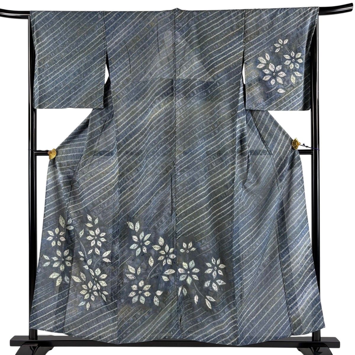 美品】 付下げ 身丈155.5cm 裄丈66cm M 薄物 絽 草花 斜縞 絞り