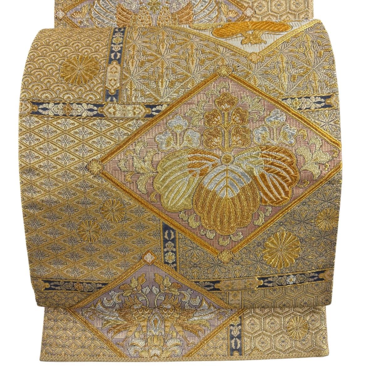 美品】 袋帯 秀品 桐唐草 鳳凰 金銀糸 箔 金色 六通 正絹 【中古 