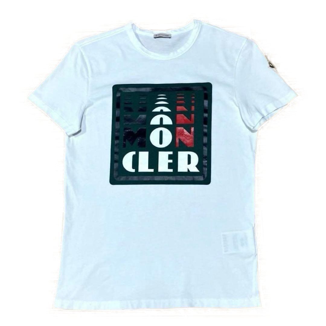 モンクレール 四角ロゴ プリント Tシャツ ホワイト S 国内正規品 