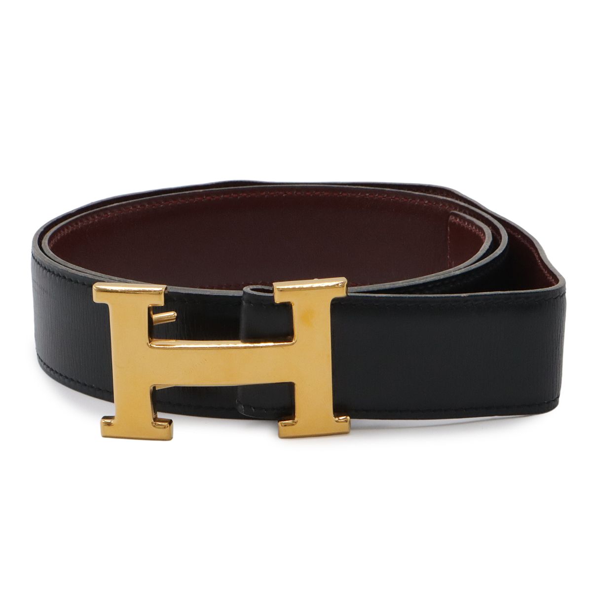 HERMES エルメス Hベルト Hバックル リバーシブル レザー ブラック 黒