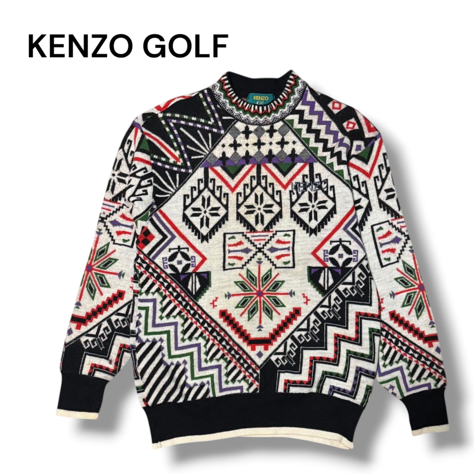 激レア】KENZO GOLF 総柄ニット セーター ネイティブ柄 90s 日本製