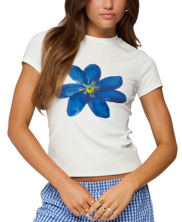 アディクテッド レディース トップス シャツ グラフィック Edikted Marelle Flower Graphic TShirt White ホワイト