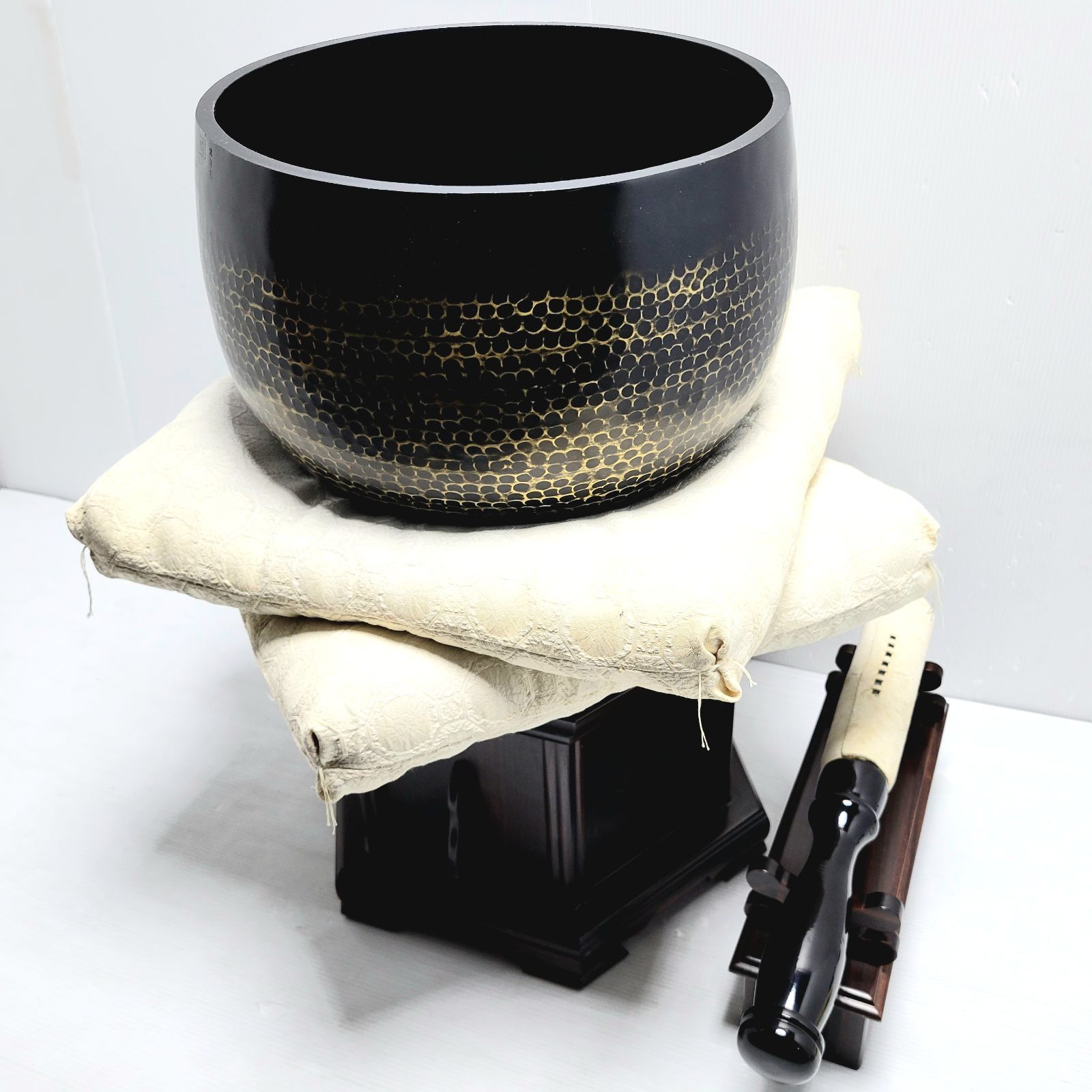 現状品】創価学会 仏具 おりん 小龍 本手打ち 約30cm 大型りんセット 