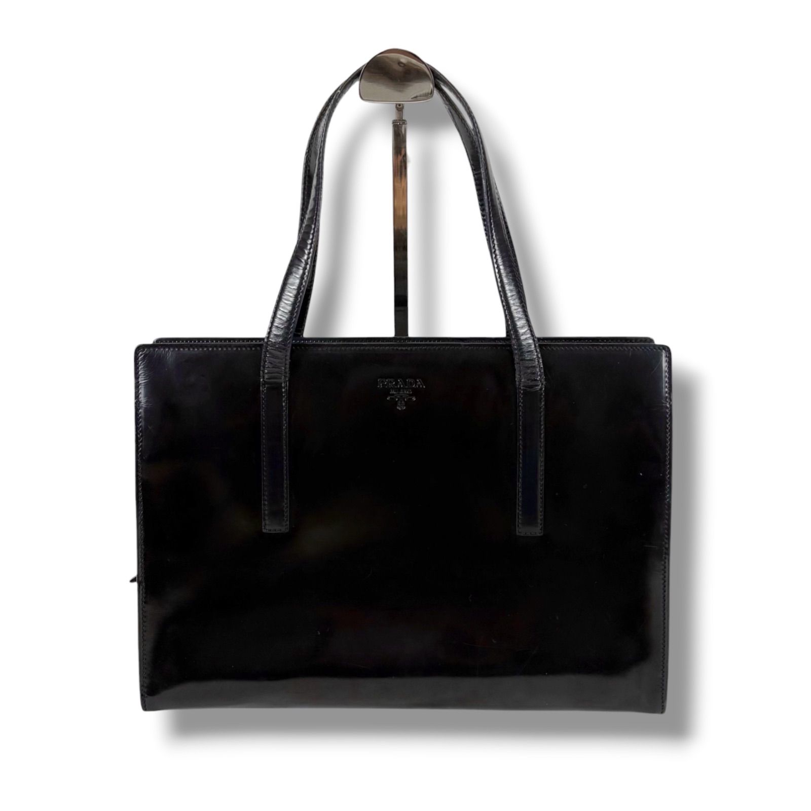プラダ PRADA 型押しロゴ ミラーカーフレザー トートバッグ 